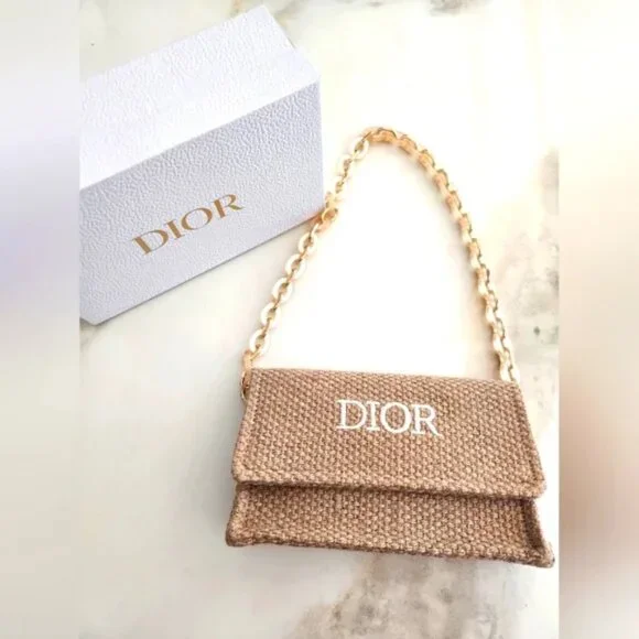 Dior Raffia Straw Bag Acrylic shoulder strap